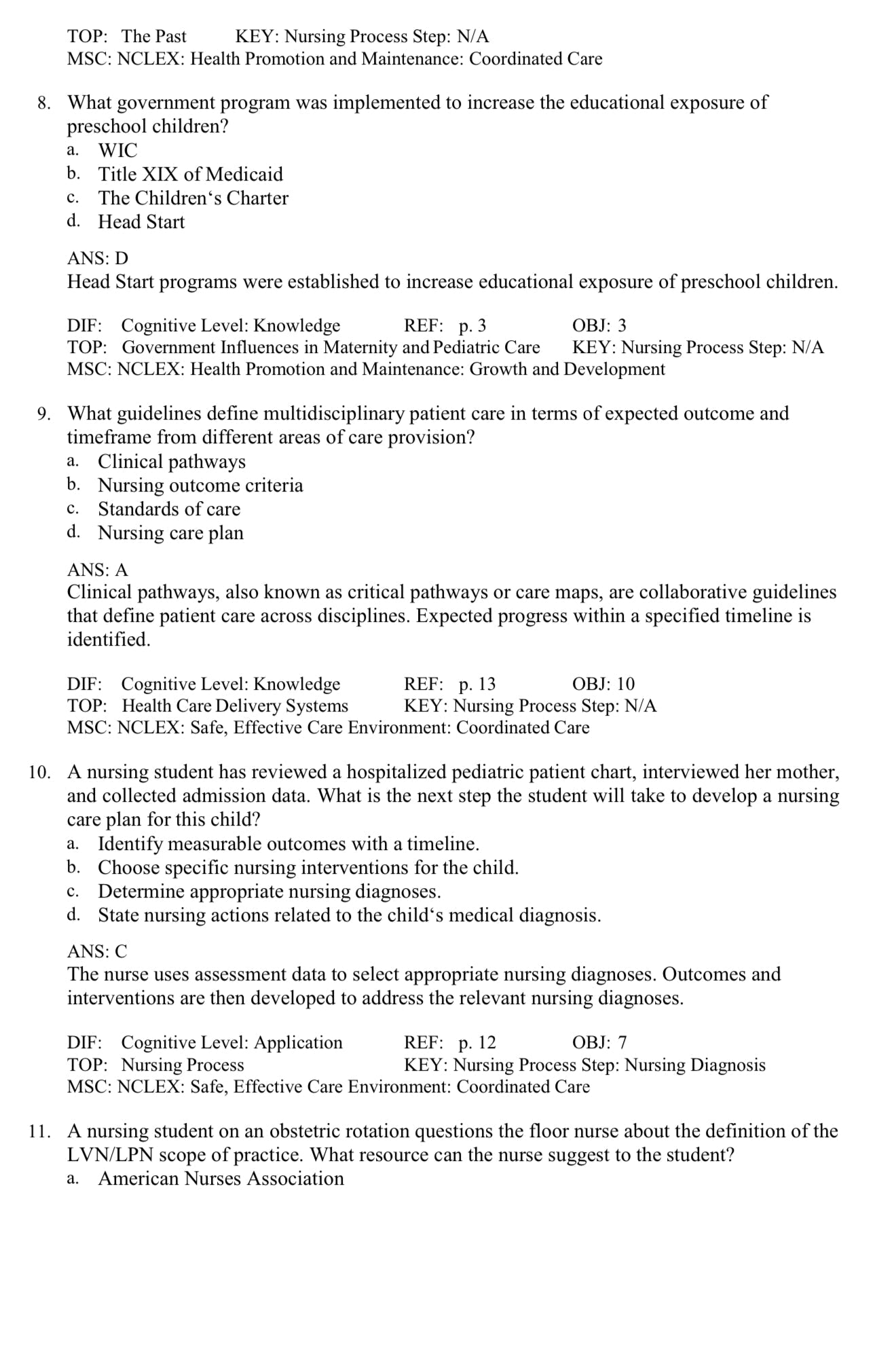 TEST BANK Introduction to Maternity and Pediatric Nursing 9th Edition Leifer-Exam Guide Bank