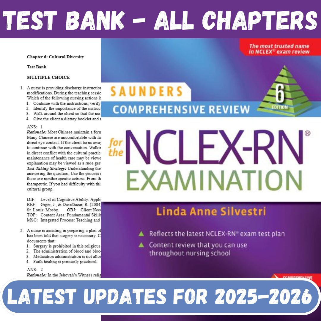 Test Bank For Saunders Comprehensive Review for the NCLEX-PN Examination 6th Edition By Silvestri-Exam Guide Bank