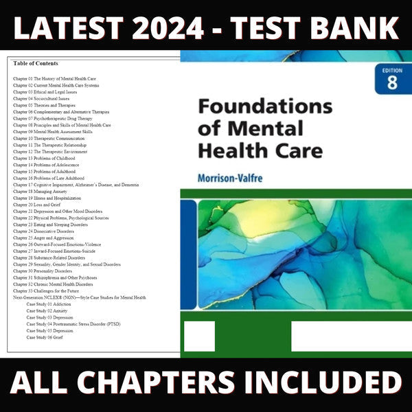 Test Bank – Foundations of Mental Health Care, 8th Edition (Morrison-Valfre, 2023), Chapter 1-32-Exam Guide Bank