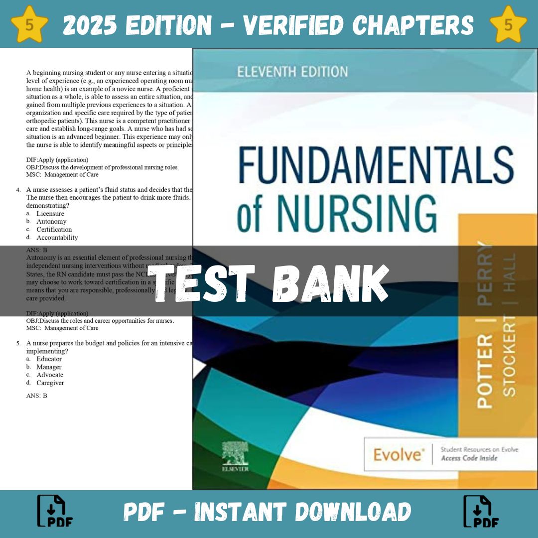 Test Bank – Fundamentals of Nursing 11TH Edition (Perry, 2022)-Exam Guide Bank