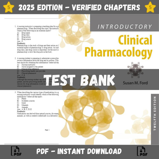 Test Bank – Introductory Clinical Pharmacology, 12th Edition (Susan Ford, 2023)-Exam Guide Bank