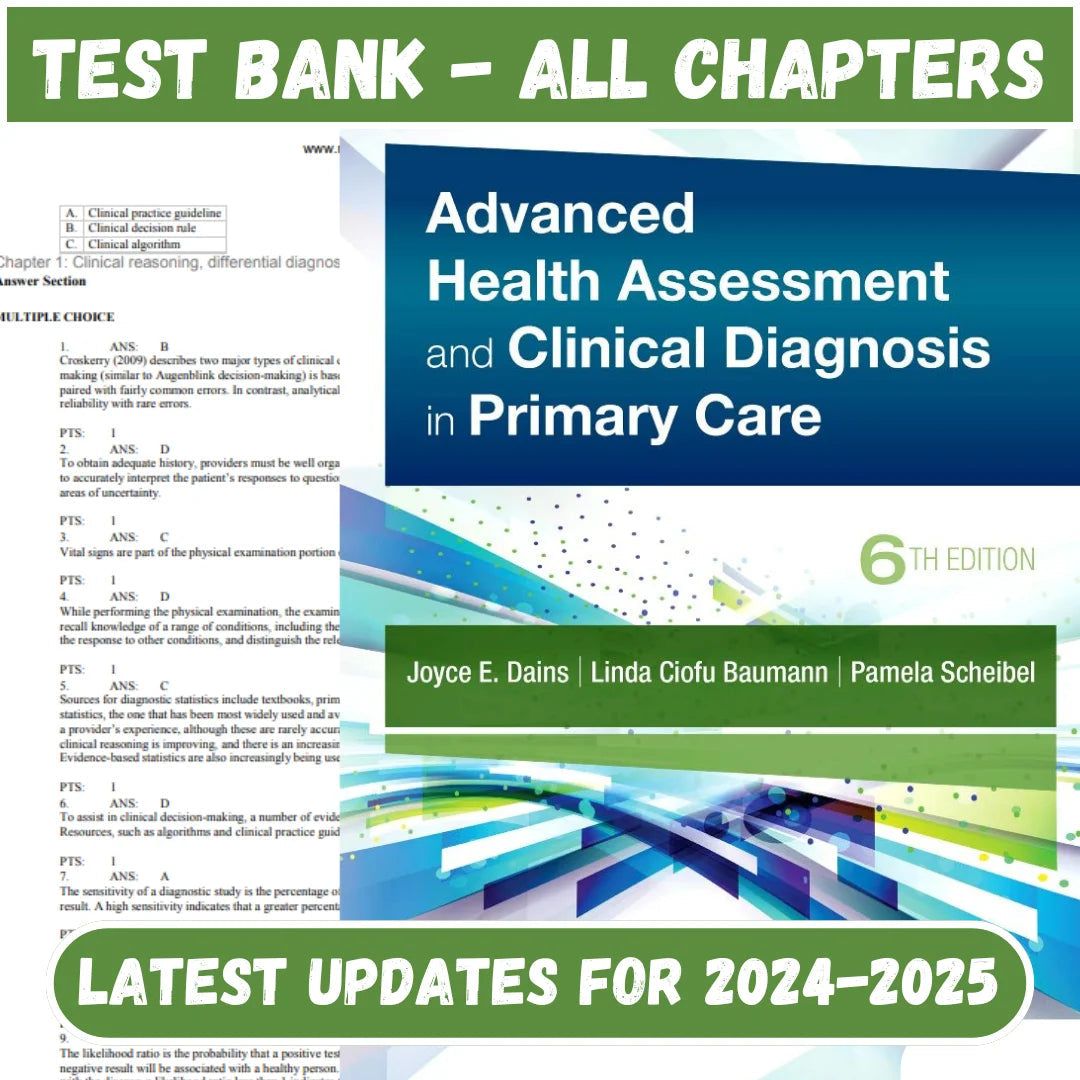 Test Bank for Advanced Health Assessment & Clinical Diagnosis in Primary Care by 6th Edition by Joyce E. Dains-Exam Guide Bank