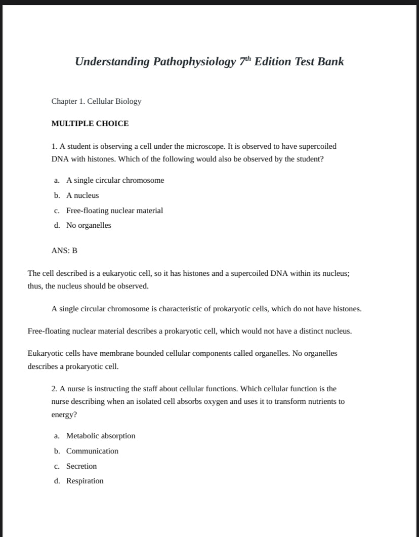 Test Bank for Understanding Pathophysiology, 7th Edition by Sue E. Huether, Kathryn L. McCance, and Kelly J. Brashers-Exam Guide Bank