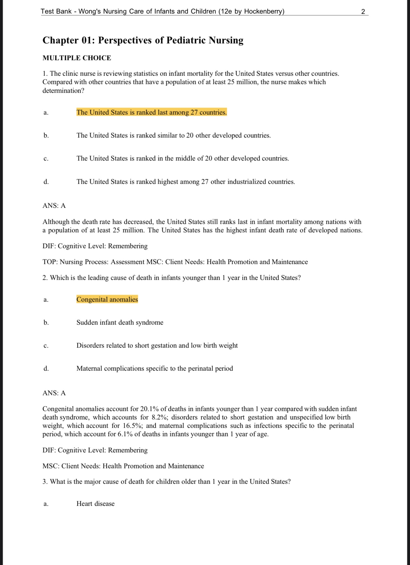 Test Bank for Wong’s Nursing Care of Infants and Children, 12th Edition by Marilyn J. Hockenberry, Elizabeth A. Duffy, and Karen Gibbs-Exam Guide Bank