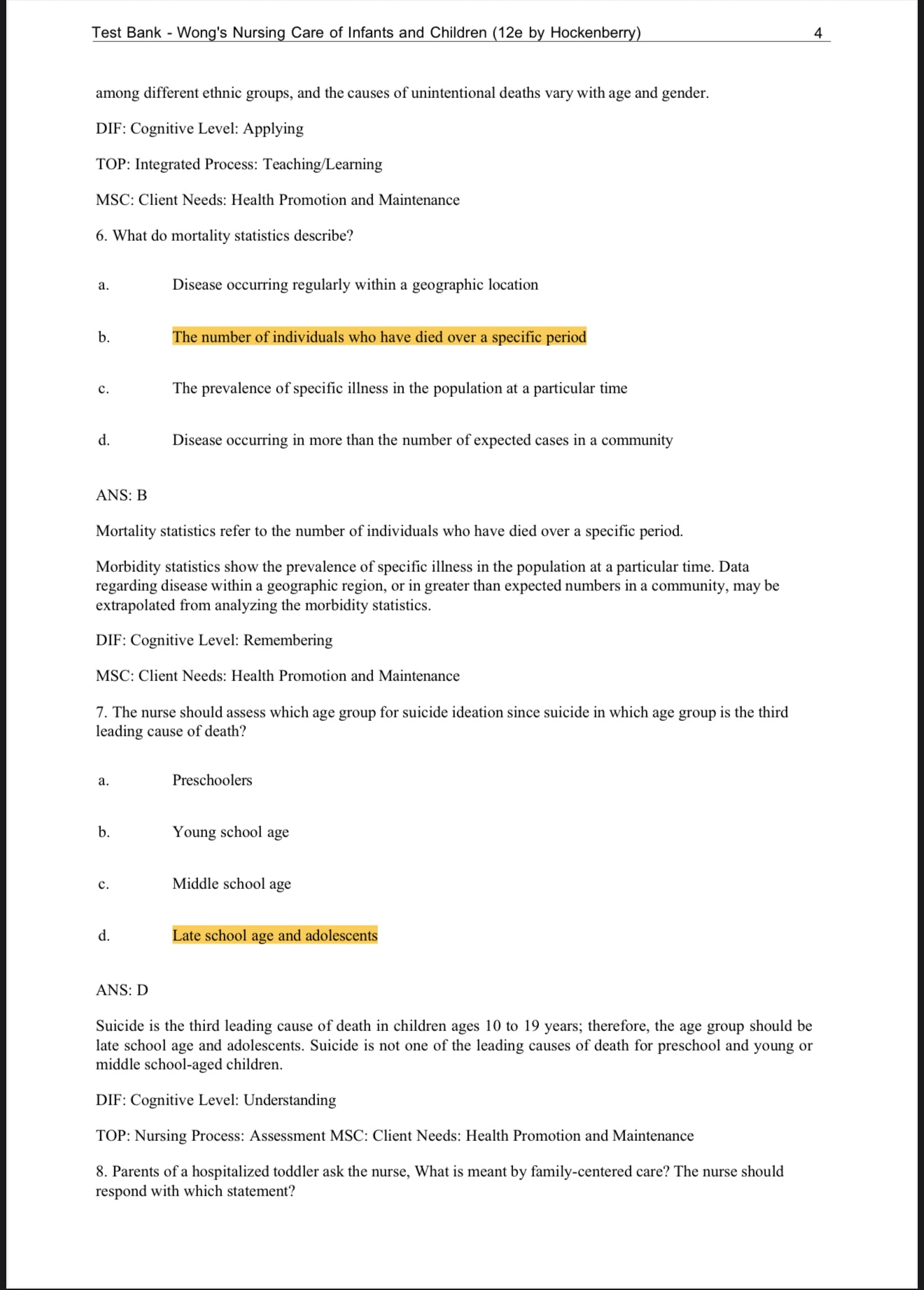 Test Bank for Wong’s Nursing Care of Infants and Children, 12th Edition by Marilyn J. Hockenberry, Elizabeth A. Duffy, and Karen Gibbs-Exam Guide Bank