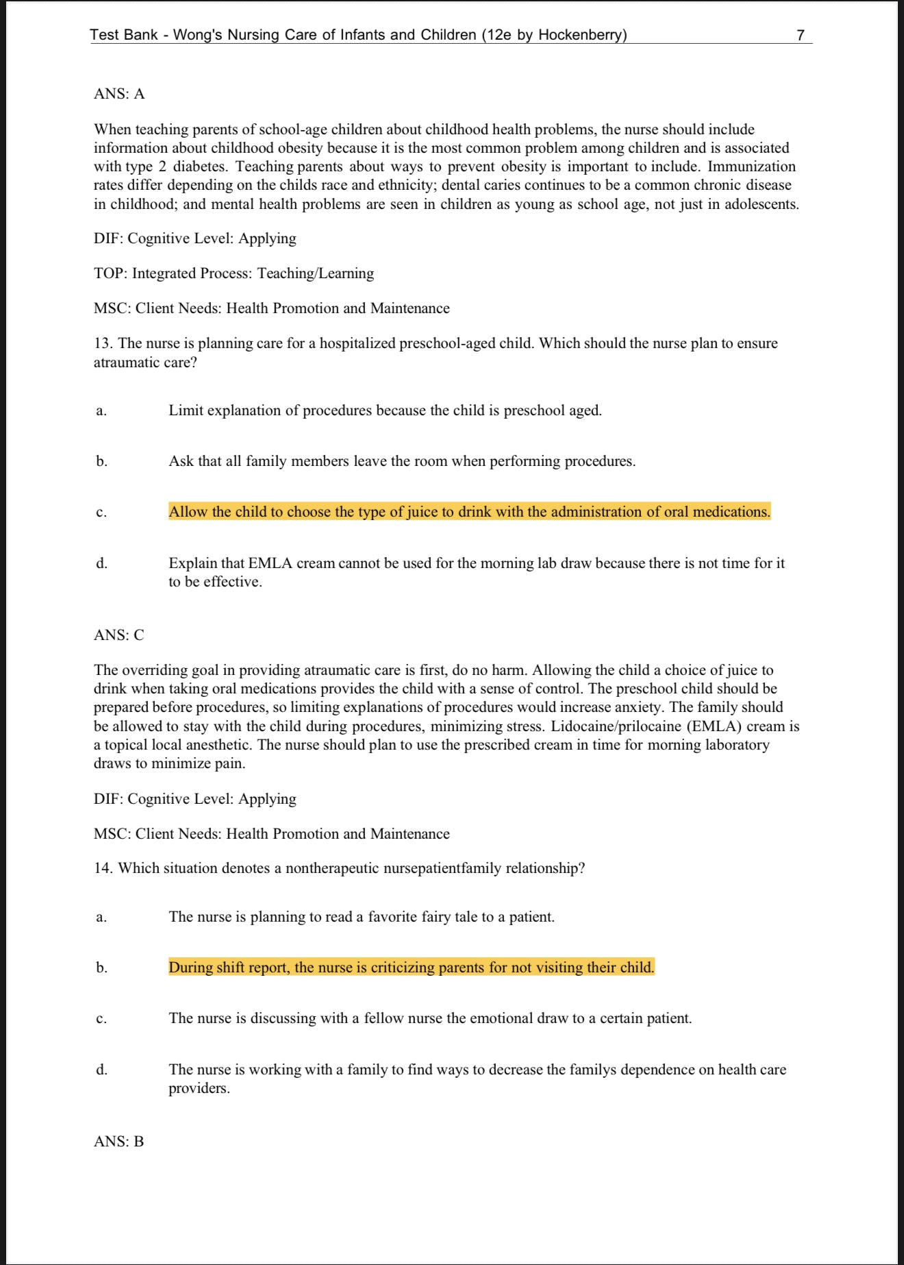 Test Bank for Wong’s Nursing Care of Infants and Children, 12th Edition by Marilyn J. Hockenberry, Elizabeth A. Duffy, and Karen Gibbs-Exam Guide Bank