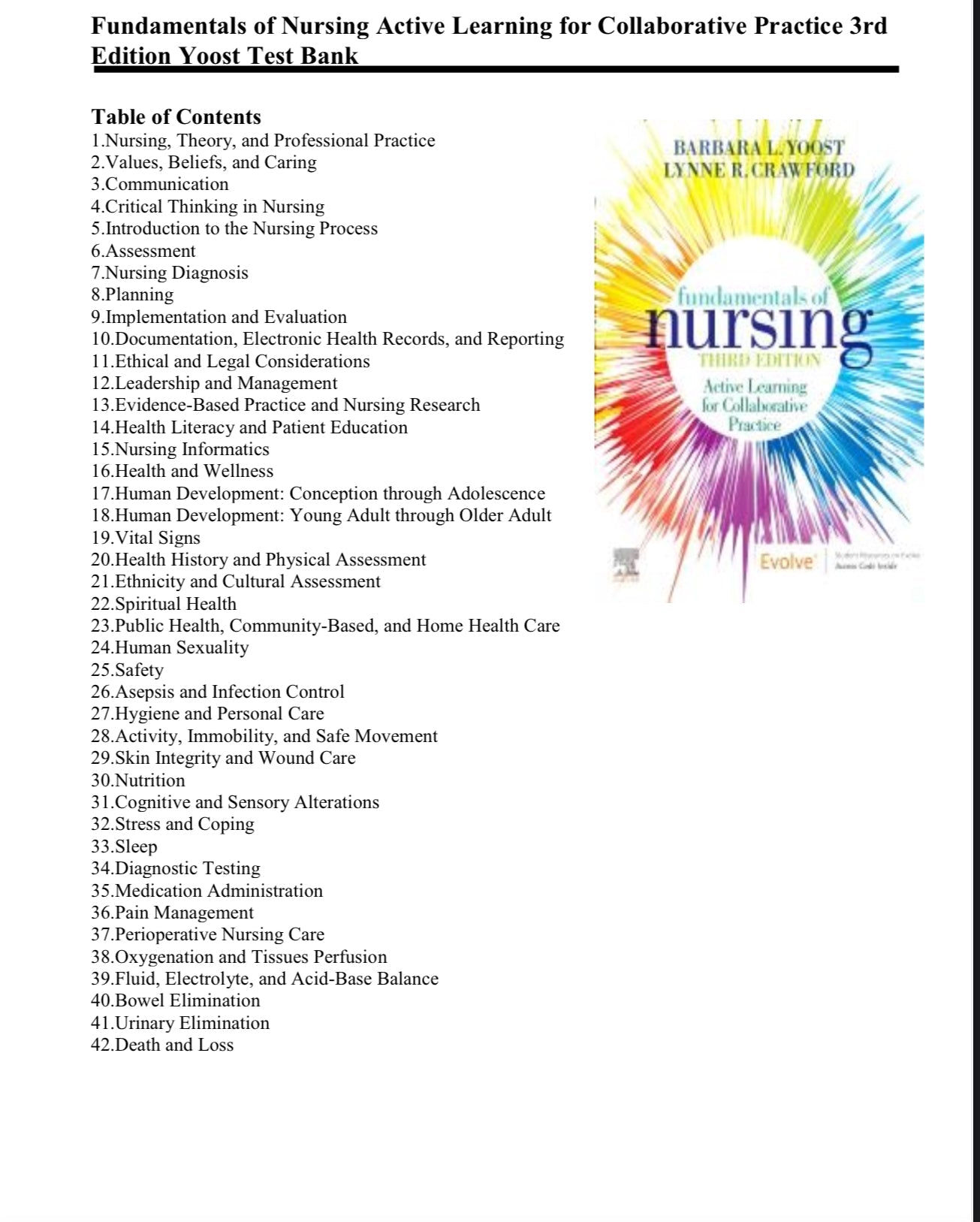 Test bank Fundamentals of Nursing Active Learning for Collaborative Practice 3rd Edition Yoost-Exam Guide Bank