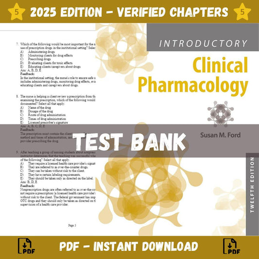 Test bank – Introductory Clinical Pharmacology 12th Edition (Ford, 2022)-Exam Guide Bank