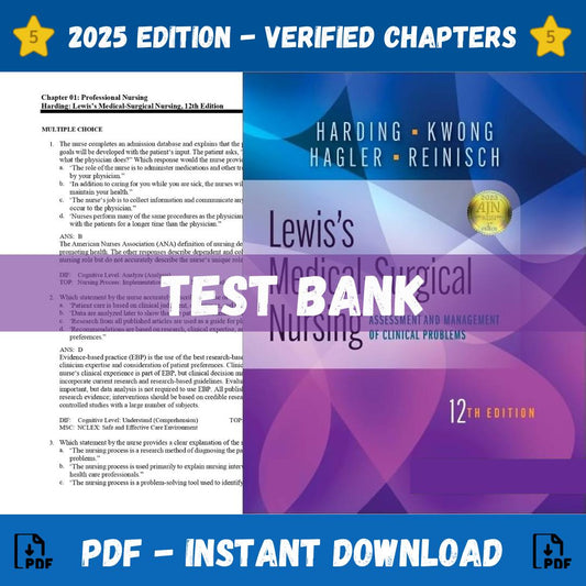 Test bank – Lewis’s Medical-Surgical Nursing 12th Edition (Harding, 2023)-Exam Guide Bank