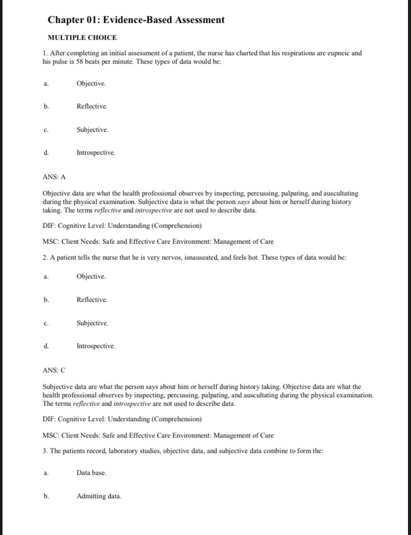 Test bank PHYSICAL EXAMINATION AND HEALTH ASSESSMENT 8TH EDITION by Jarvis-Exam Guide Bank