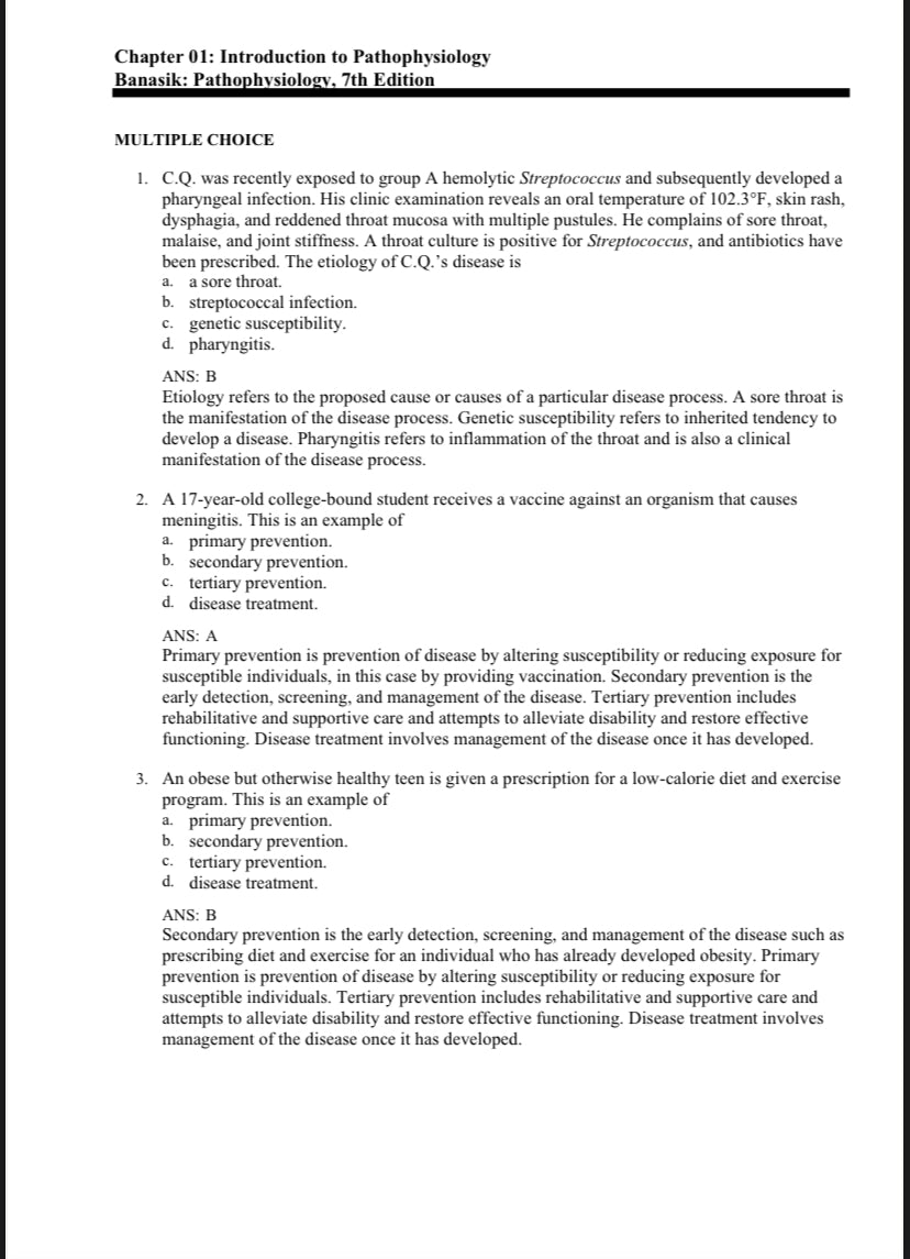 Test bank Pathophysiology, 7th Edition by Banasik-Exam Guide Bank