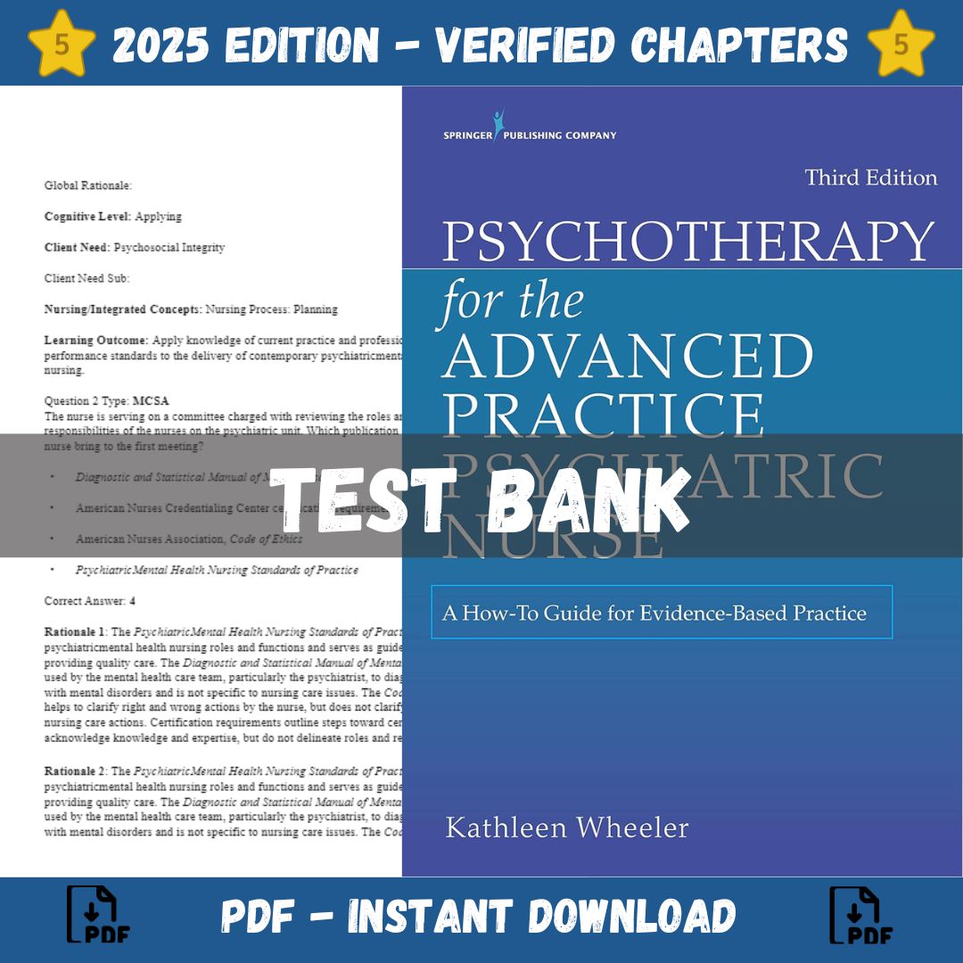 Test bank – Psychotherapy for the Advanced Practice Psychiatric Nurse 3rd Edition (Wheeler, 2021)-Exam Guide Bank