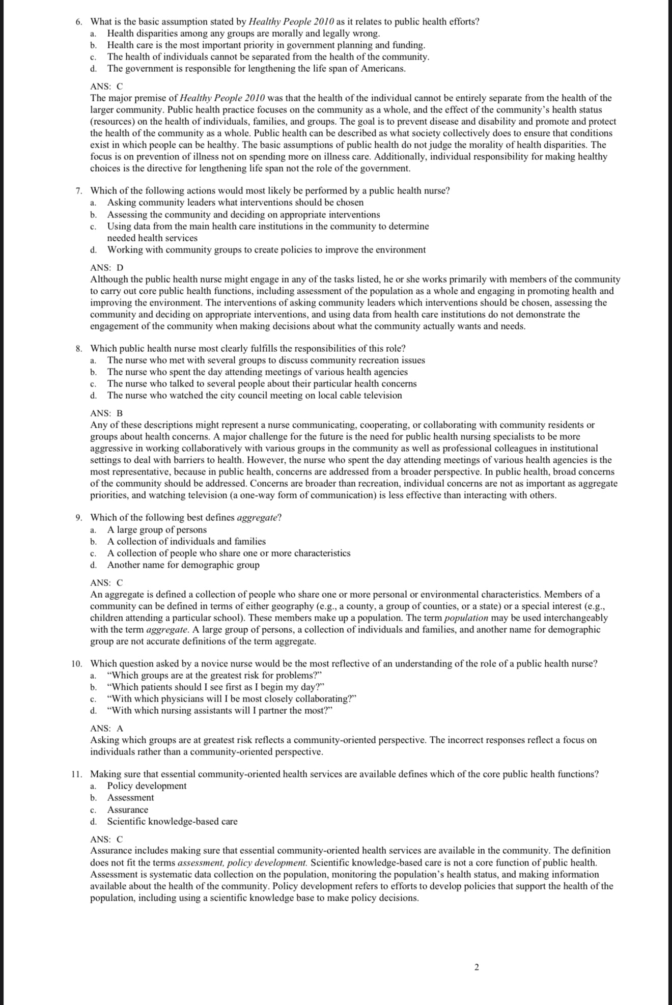 TEST BANK Foundations for Population Health in Community/Public Health Nursing, 6th Edition-Exam Guide Bank