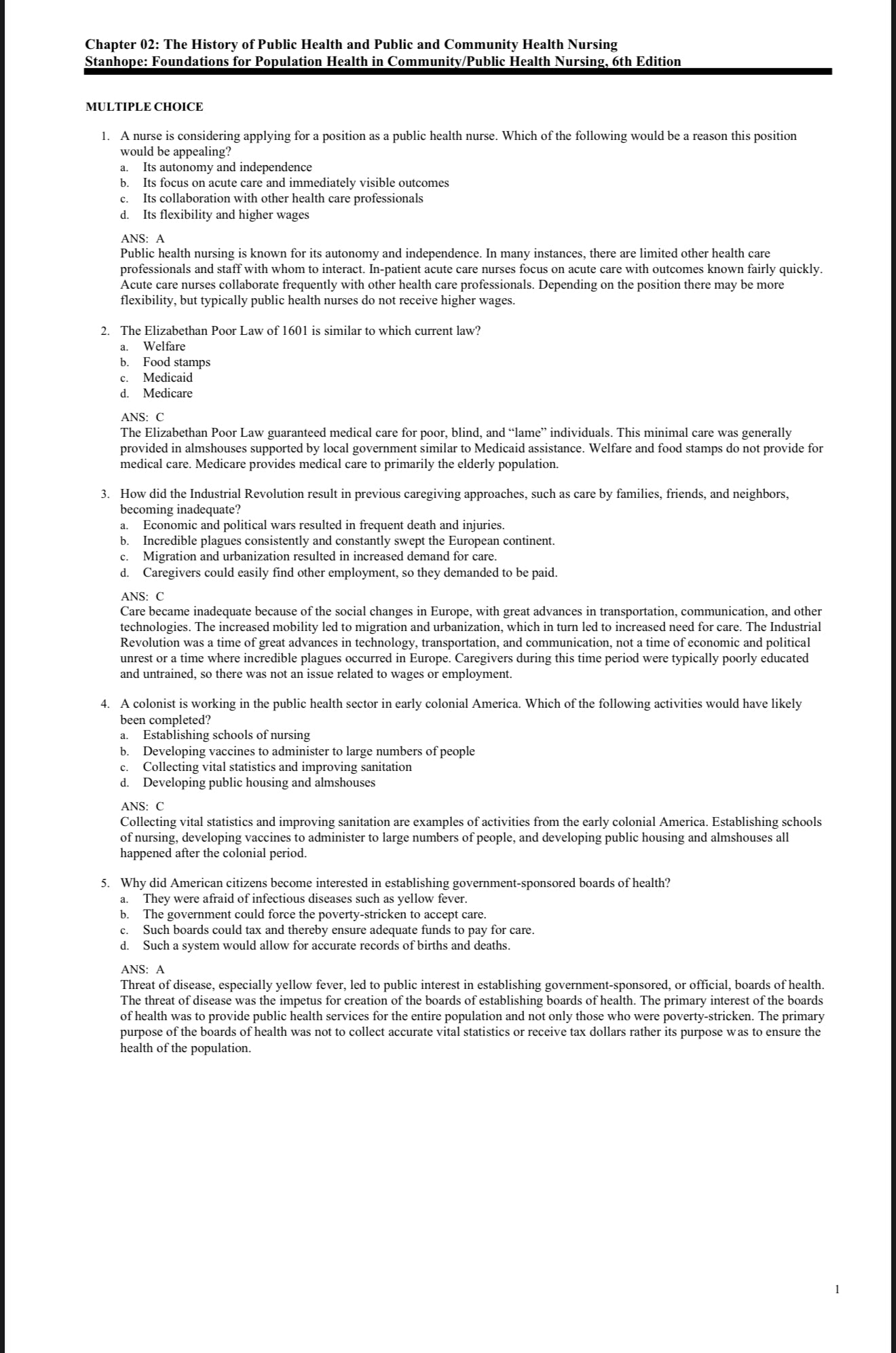 TEST BANK Foundations for Population Health in Community/Public Health Nursing, 6th Edition-Exam Guide Bank