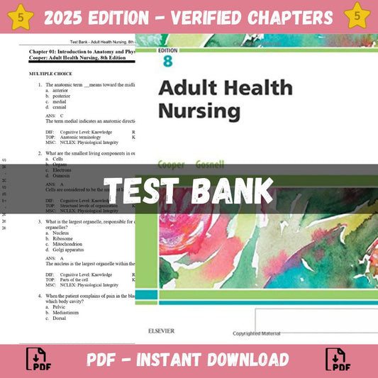 Test Bank – Adult Health Nursing, 8th edition (Cooper, 2019)-Exam Guide Bank