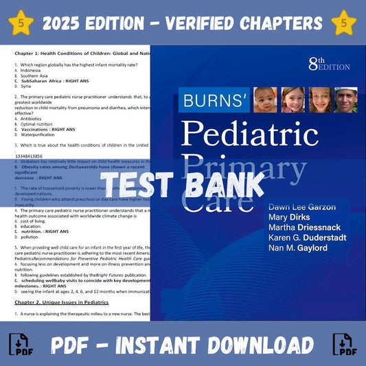 Test Bank – Burns’ Pediatric Primary Care, 8th Edition (Lee Garzon, 2024)-Exam Guide Bank