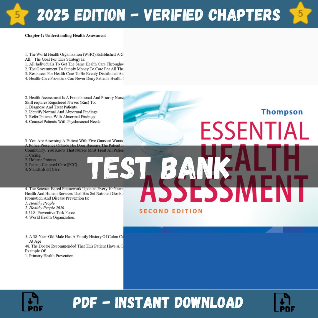Test Bank – Essential Health Assessment 2nd Edition (Thompson, 2023)-Exam Guide Bank