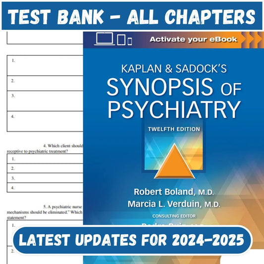 Test Bank For Kaplan & Sadock’s Synopsis of Psychiatry 12th Edition by Robert Boland-Exam Guide Bank