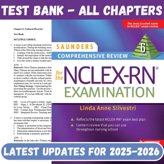 Test Bank For Saunders Comprehensive Review for the NCLEX-PN Examination 6th Edition By Silvestri-Exam Guide Bank