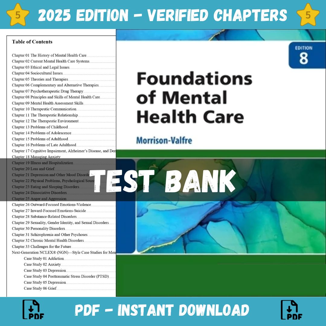 Test Bank – Foundations of Mental Health Care, 8th Edition (Morrison-Valfre, 2023)-Exam Guide Bank