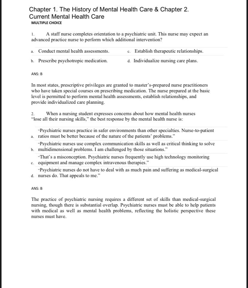 Test Bank Foundations of Mental Health Care 8th Edition by Morrison-Valfre-Exam Guide Bank