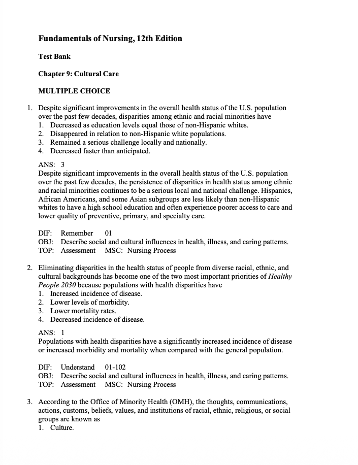 Test Bank Fundamentals of Nursing 12th Edition by Potter & Perry-Exam Guide Bank