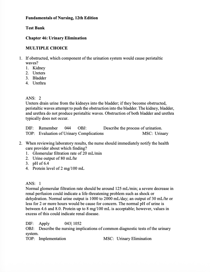 Test Bank Fundamentals of Nursing 12th Edition by Potter & Perry-Exam Guide Bank