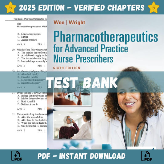 Test Bank – Pharmacotherapeutics for Advanced Practice Nurse Prescribers, 6th Edition (Woo, 2024)-Exam Guide Bank