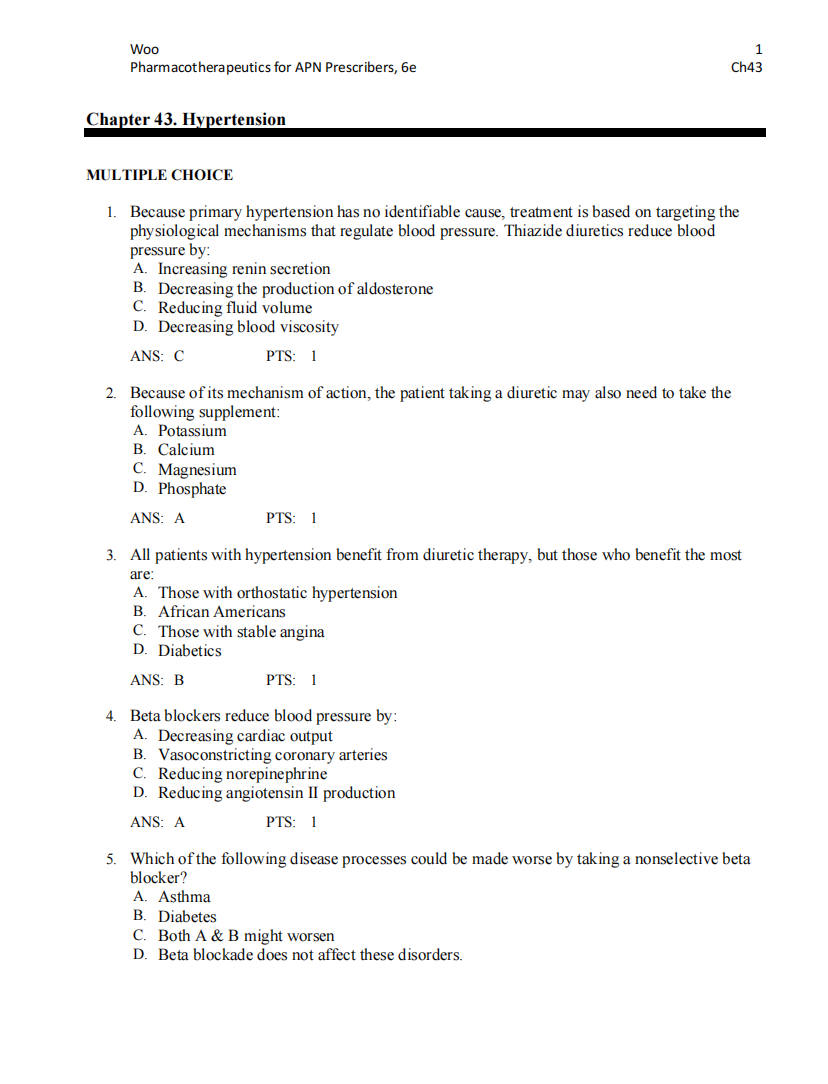 Test Bank Pharmacotherapeutics for Advanced Practice Nurse Prescribers 6th by Woo Wright-Exam Guide Bank