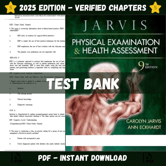 Test Bank – Physical Examination and Health Assessment, 9th Edition (Carolyn Jarvis, 2023)-Exam Guide Bank