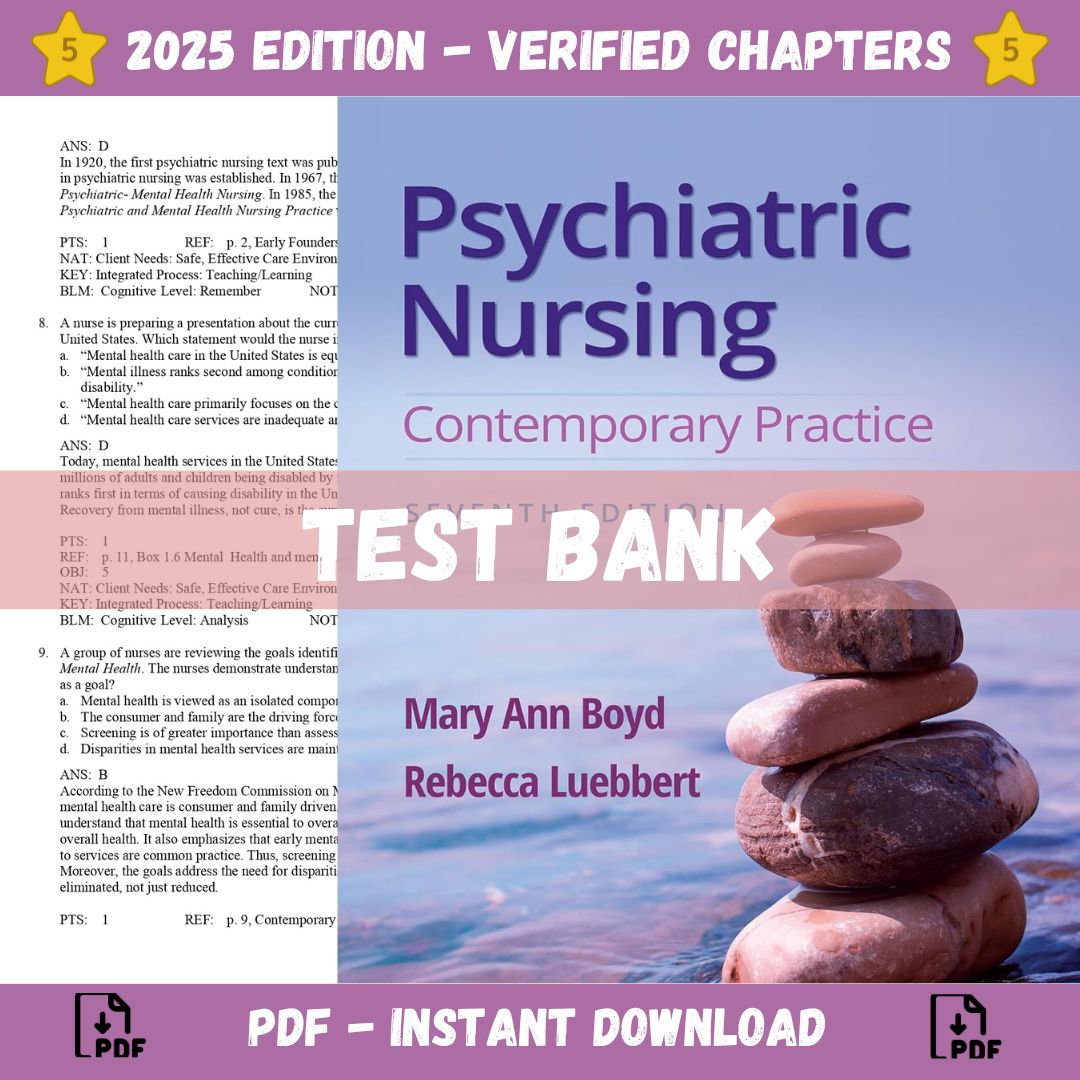 Test Bank – Psychiatric Nursing Contemporary Practice, 7th Edition (Ann Boyd, 2022)-Exam Guide Bank