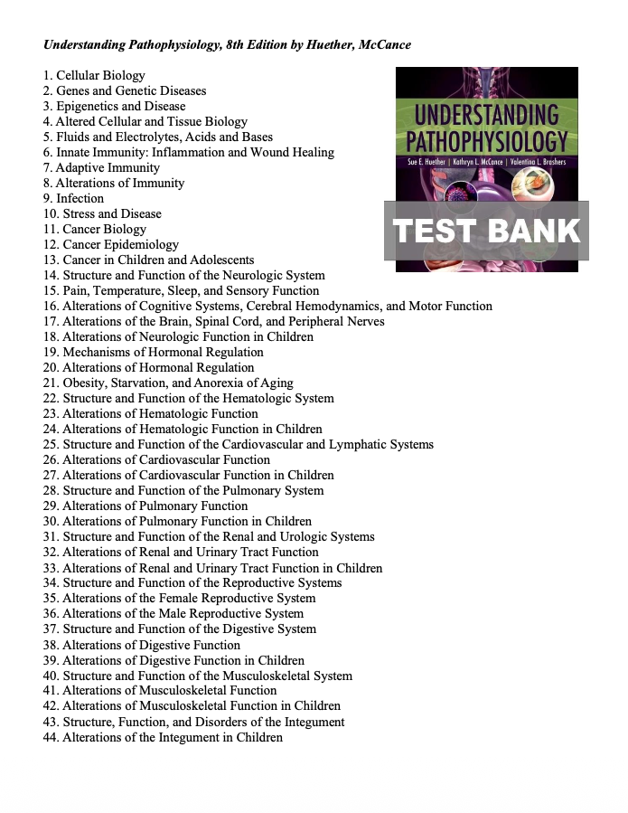 Test Bank Understanding Pathophysiology 8th by Huether and Kathryn McCance-Exam Guide Bank