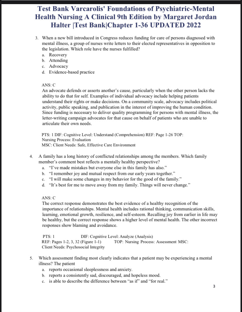 Test Bank Varcarolis’ Foundations of Psychiatric-Mental Health Nursing 9th Edition by Halter-Exam Guide Bank