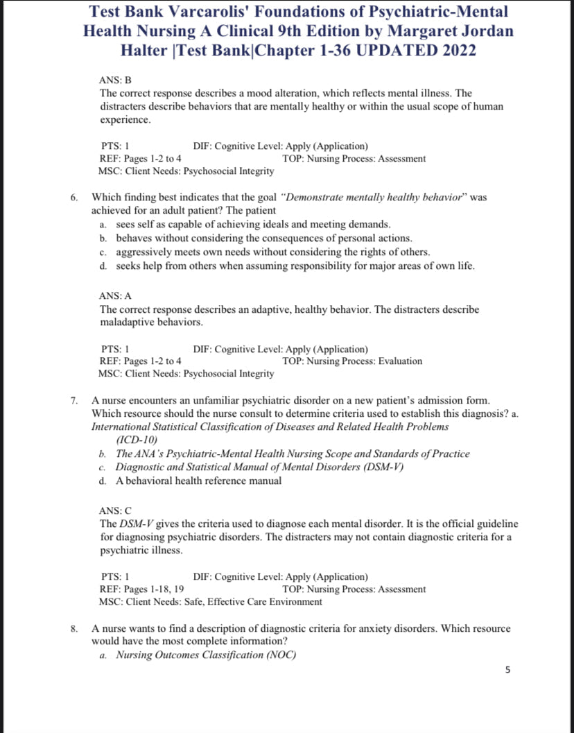 Test Bank Varcarolis’ Foundations of Psychiatric-Mental Health Nursing 9th Edition by Halter-Exam Guide Bank