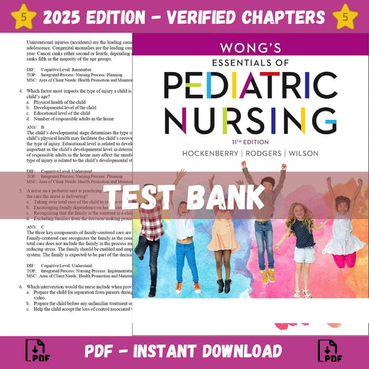 Test Bank -Wong’s Essentials of Pediatric Nursing 11th Edition (Hockenberry, 2022-Exam Guide Bank