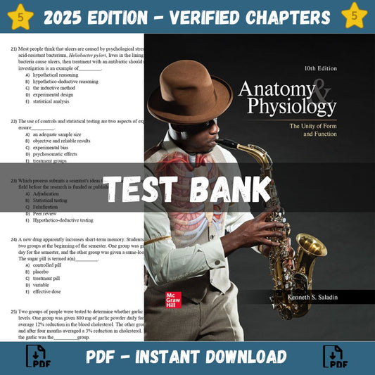 Test bank – Anatomy and Physiology The Unity of Form and Function, 10th Edition (Saladin, 2021)-Exam Guide Bank