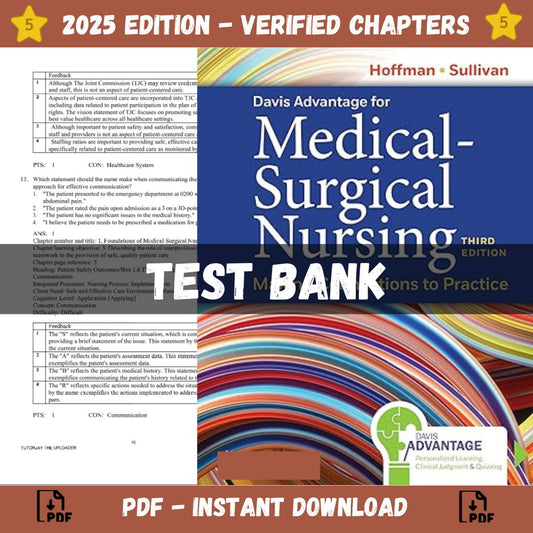 Test bank – Davis Advantage for Medical-Surgical Nursing Making Connections to Practice, 3rd Edition (Sullivan Hofman, 2023)-Exam Guide Bank