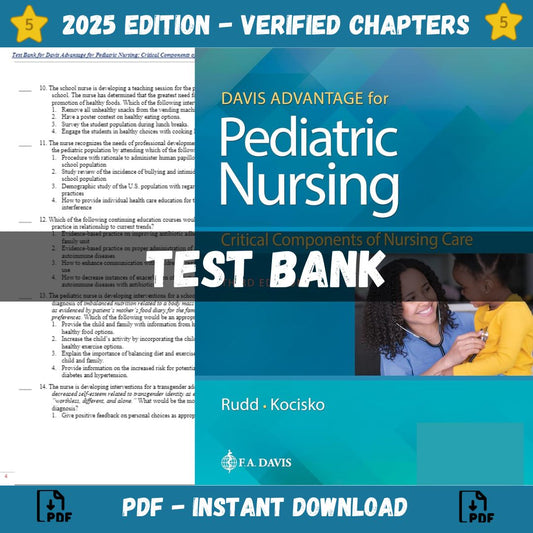 Test bank – Davis Advantage for Pediatric Nursing Critical Components of Nursing Care 3rd Edition (Kathryn Rudd, 2023)-Exam Guide Bank