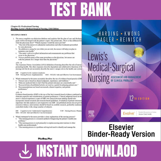 Test bank – Lewis’s Medical-Surgical Nursing 12th Edition By (Harding, 2023)-Exam Guide Bank