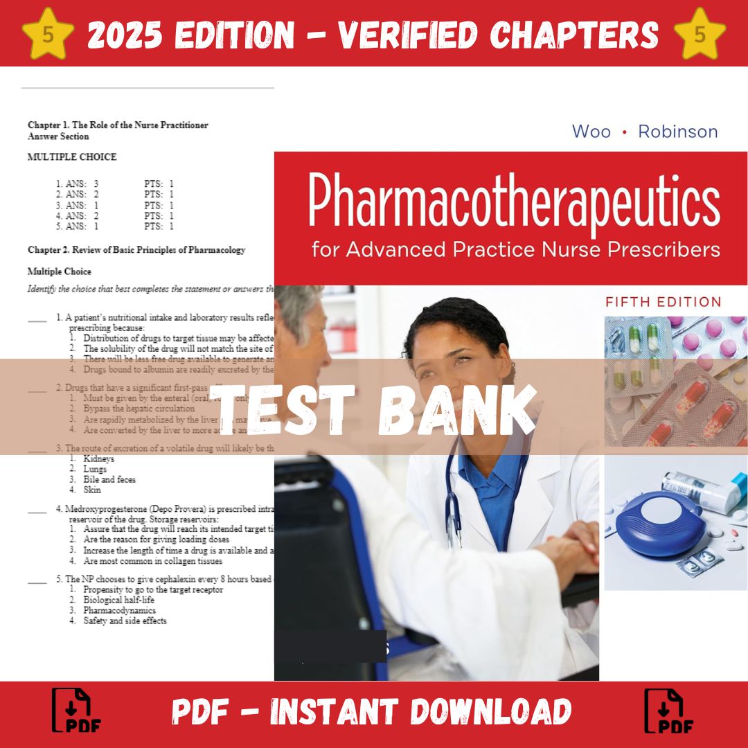 Test bank – Pharmacotherapeutics for Advanced Practice Nurse Prescribers 5th Edition (Robinson, 2020)-Exam Guide Bank