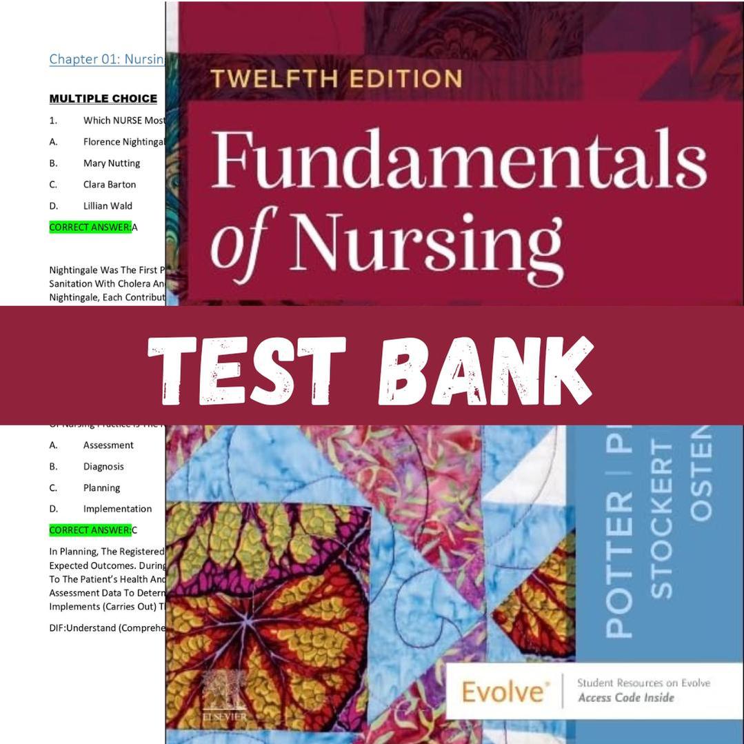 Test bank for Fundamentals of Nursing 12th Edition by Potter-Exam Guide Bank